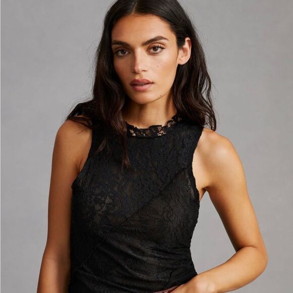 🖤 Anthropologie 🖤 Lace Mock Neck Tank Black NEW - Picture 13 of 14